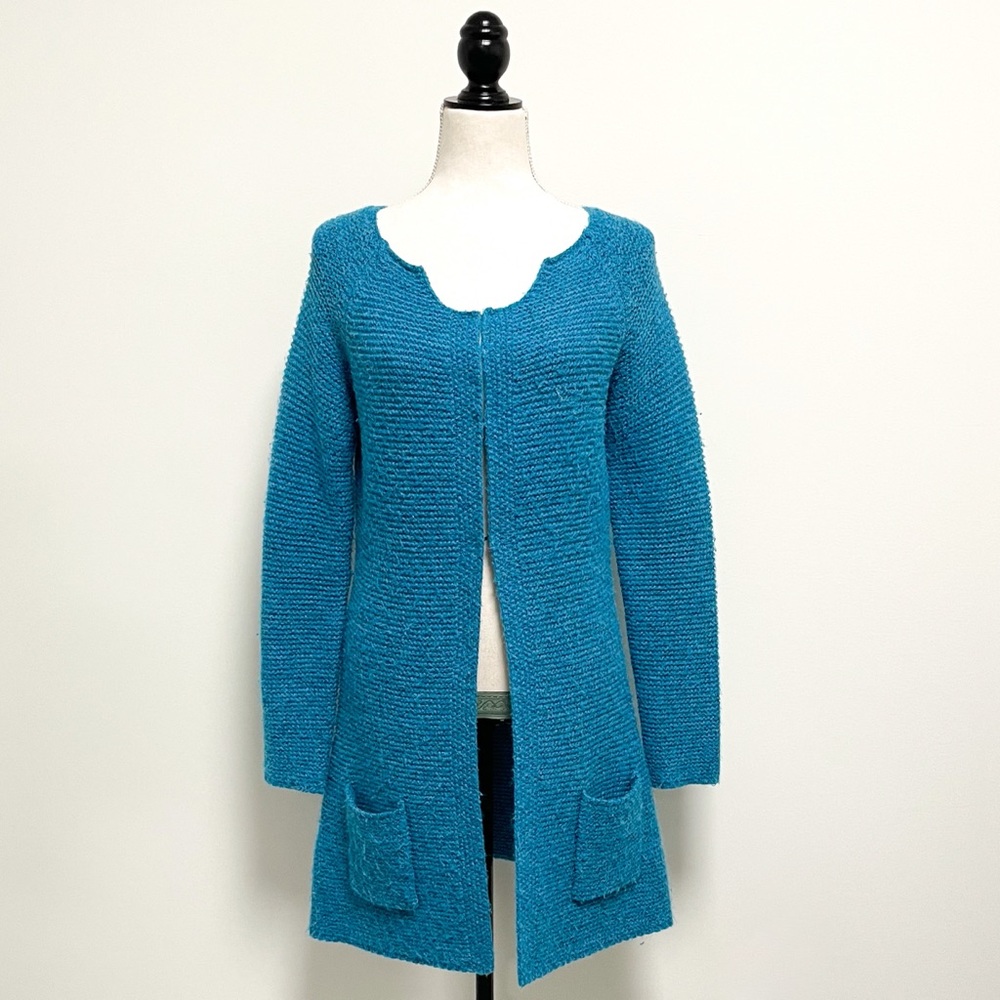 Anthropologie Sioni Turquoise Knit Long Fuzzy